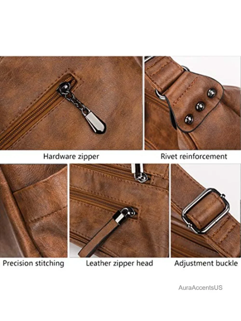 Brown Faux Leather Hobo Bag - Casual Everyday Shoulder Bag